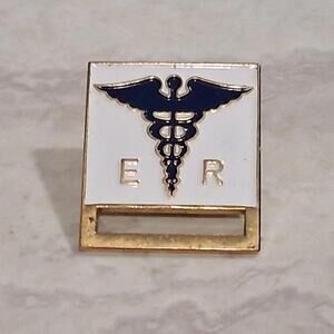 Emeregency Response ER Clip-Ese Badge Holder Lapel Pin Gold Tone White Enamel